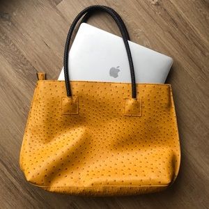 Faux Leather Ostrich Tote Bag in Yellow